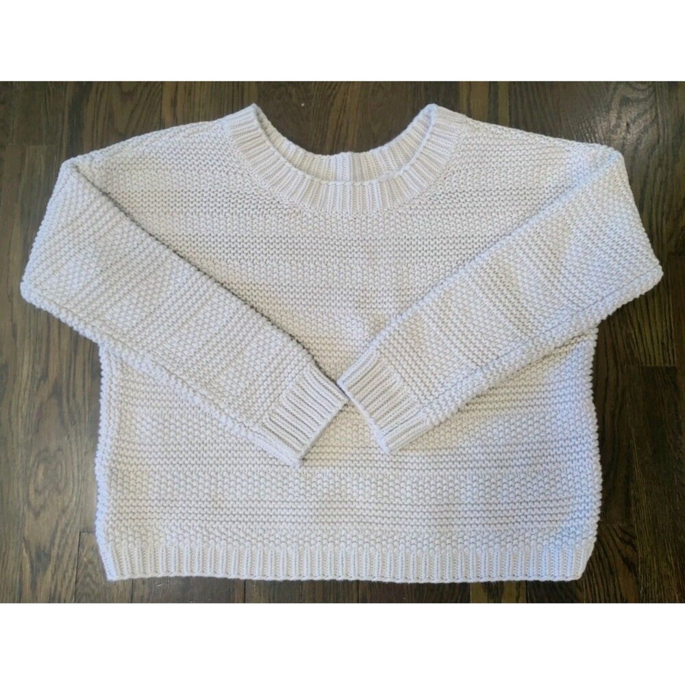 Ann Taylor Loft Knit Crop Sweater Women's Medium Beige 100% Cotton Long Sleeve